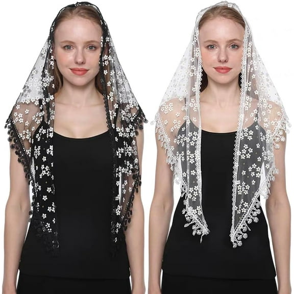 2 Pieces Floral Lace Veils Head Covering Latin Mass Mantilla Catholic Veils Short Head Scarf for Bridal Women