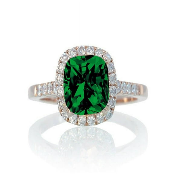 1.5 Carat Perfect Cushion Emerald and Diamond Engagement Ring on 10k Rose Gold