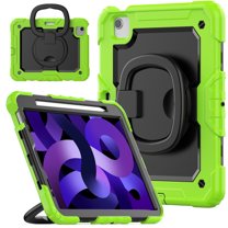 Case for iPad Air 5th Generation / iPad Air 4th Generation 10.9 inch, 360 Rotating Stand Handle Pencil Holder Shoulder Strap Heavy Duty Shockproof Cover, Lime
