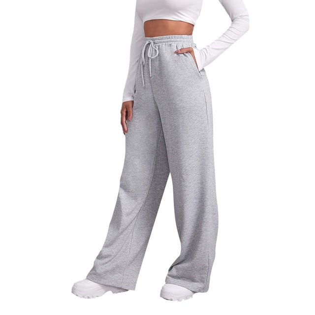 Pantalones deportivos para mujer, con forro polar, rectos, anchos, informales, holgados, con bolsillos