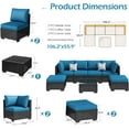 thumbnail image 3 of YODOLLA 7-Piece Patio Furniture Set with 43" Fire Pit Table, Rattan Wicker Outdoor Sectional Sofa Couch with Table Patio Conversation Set for Lawn& Backyard In Peacock Blue& Black, 3 of 7