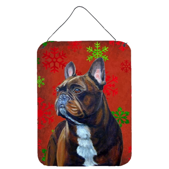 Carolines Treasures LH9340DS1216 French Bulldog Red and Green Snowflakes Holiday Christmas Wall or Door Hanging Prints