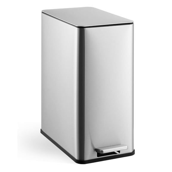 4 Gallon Stainless Steel Trash Can with Soft Close Lid, Step-on Bathroom & Kitchen Garbage Bin, Compact Slim Design with Removable Inner Bucket for Office, Living Room