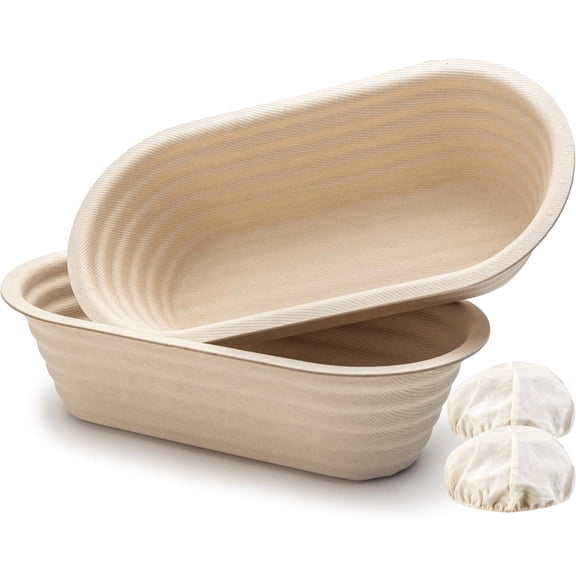 SIMAKARA Banneton Bread Proofing Baskets Set of 2, 10" Oval Sourdough Banneton Basket with Liner, Non-Stick, Made from Wood Pulp