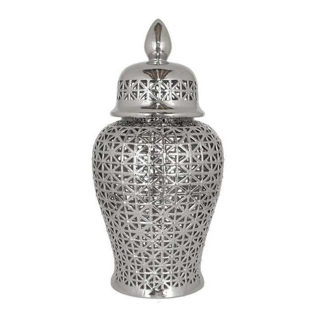 Plutus Brands PBTH93504 Porcelain Pierced Jar, Silver