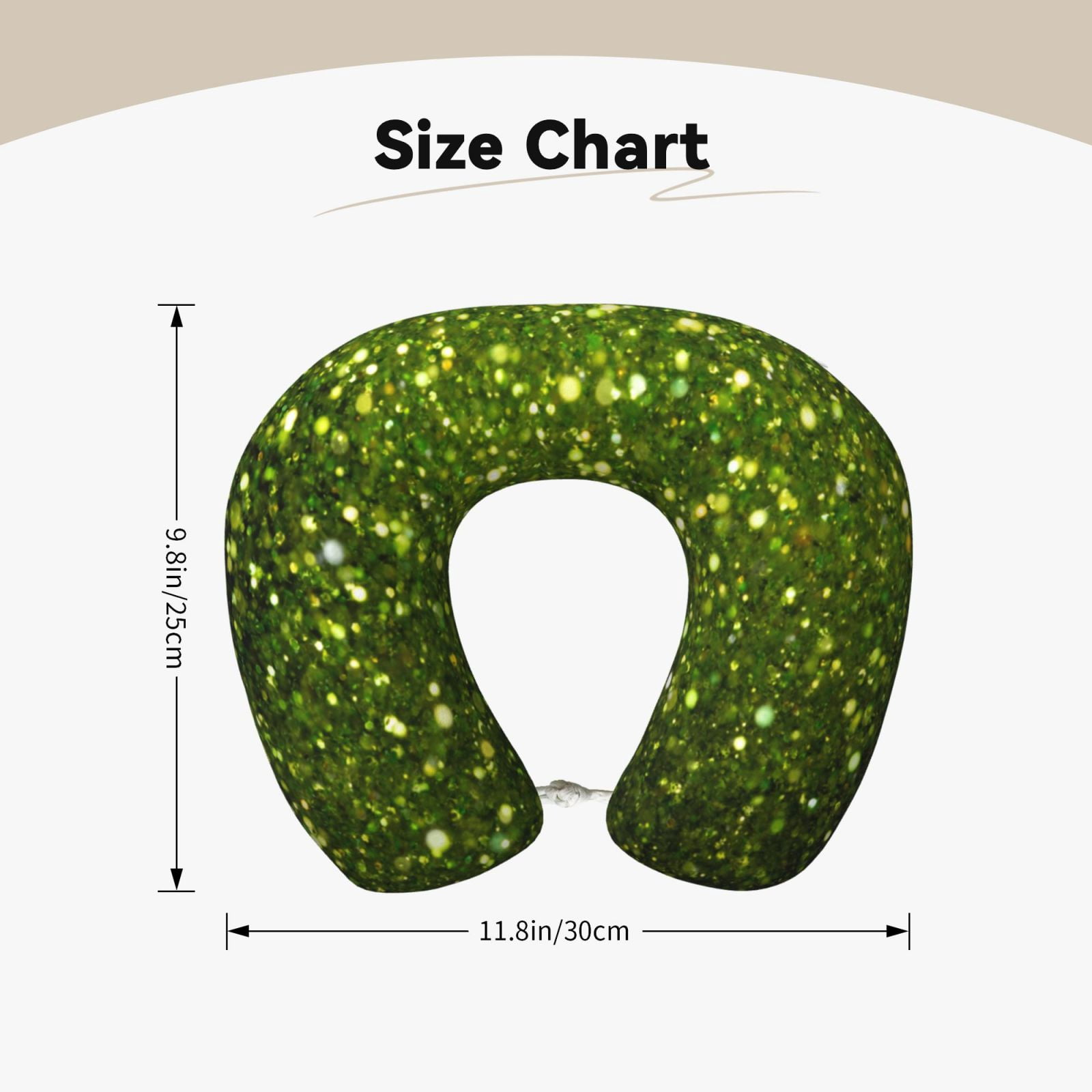 Xecao Green Glitter Sparkle Print Memory Foam Cervical Neck Pillow Versatile U-Shaped Pillows for Home,Office,Camping,Travelling,Soft Washable Cover
