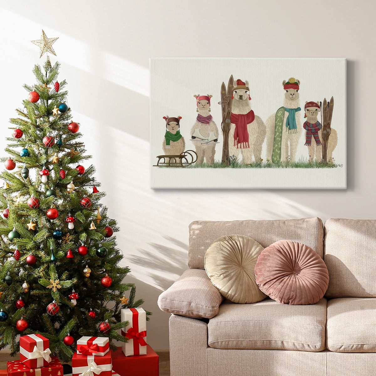 Llama Family Winter Sports- Gallery Wrapped Canvas