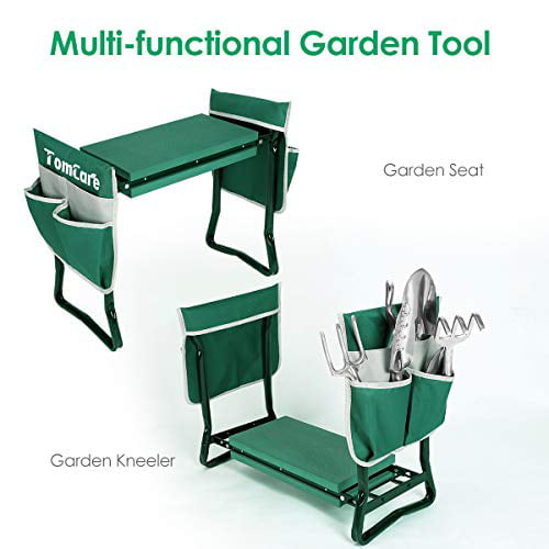 Green TomCare Upgraded Garden Kneeler Seat Widen Soft Kneeling Pad Garden Tools Stools Garden Bench with 2 Large Tool Pouches Outdoor Foldable Sturdy Gardening Tools for Gardeners 