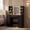 Black, variant on Lacoo Makeup Vanity Desk with LED Lighted Mirror & Charging Station, 7 Drawers Vanity Table with Open Shelves & Hair Dryer Holder for Bedroom Dressing Room, Brown