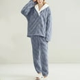thumbnail image 7 of YOIAVAIOY Womens Fluffy Pajamas Set V Neck Pullover and Joggers Fleece Plush Sleepwear 2 Piece Pjs Sets Warm Fuzzy Loungewear Navy M, 7 of 7