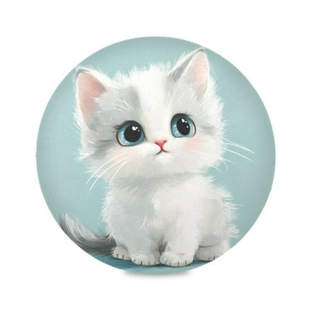

Round Plate Mat 15.4x15.4 Inchesx6 Placemat Table Mat Kitchen Mat Coffee Mat Fabric Thick Strong Wear-Resistant Heat Resistance Cute Cat with Blue Eyes