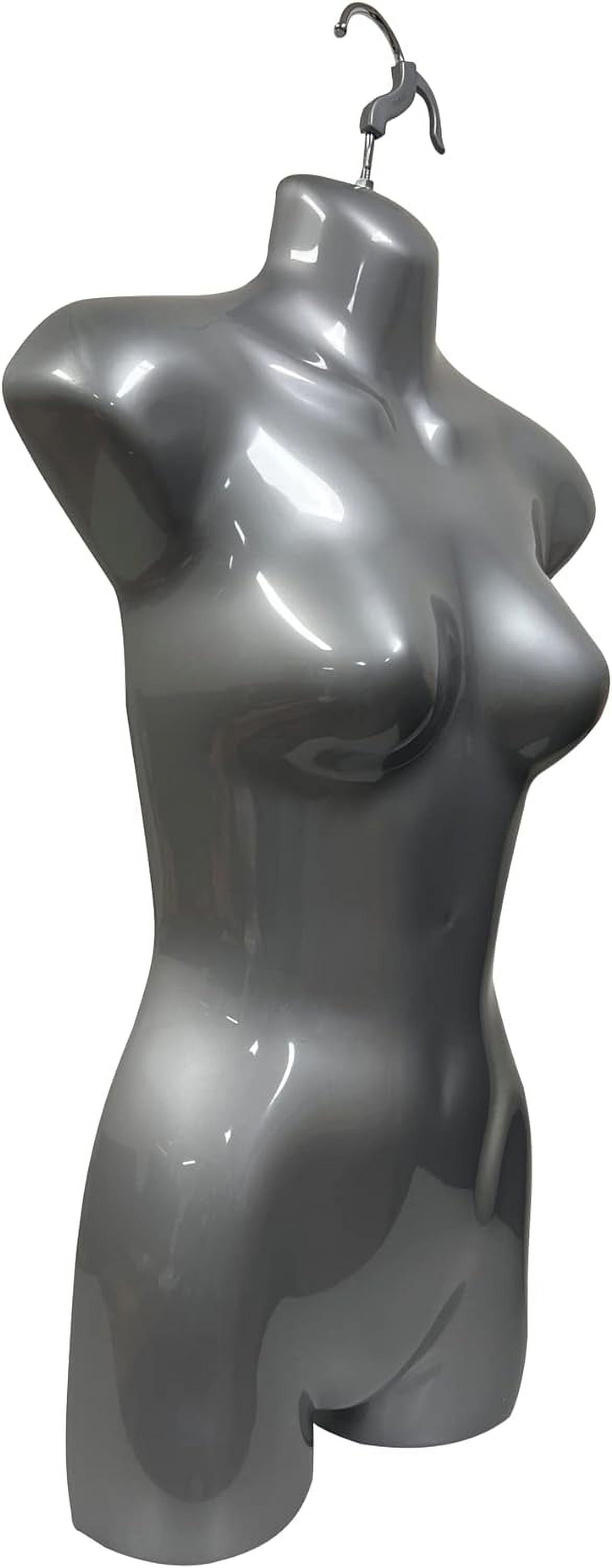 DisplayTown 2 Pack Silver Female Mannequin Hip Long Body Torso Dress Form & Hanging Hook, S-M Sizes