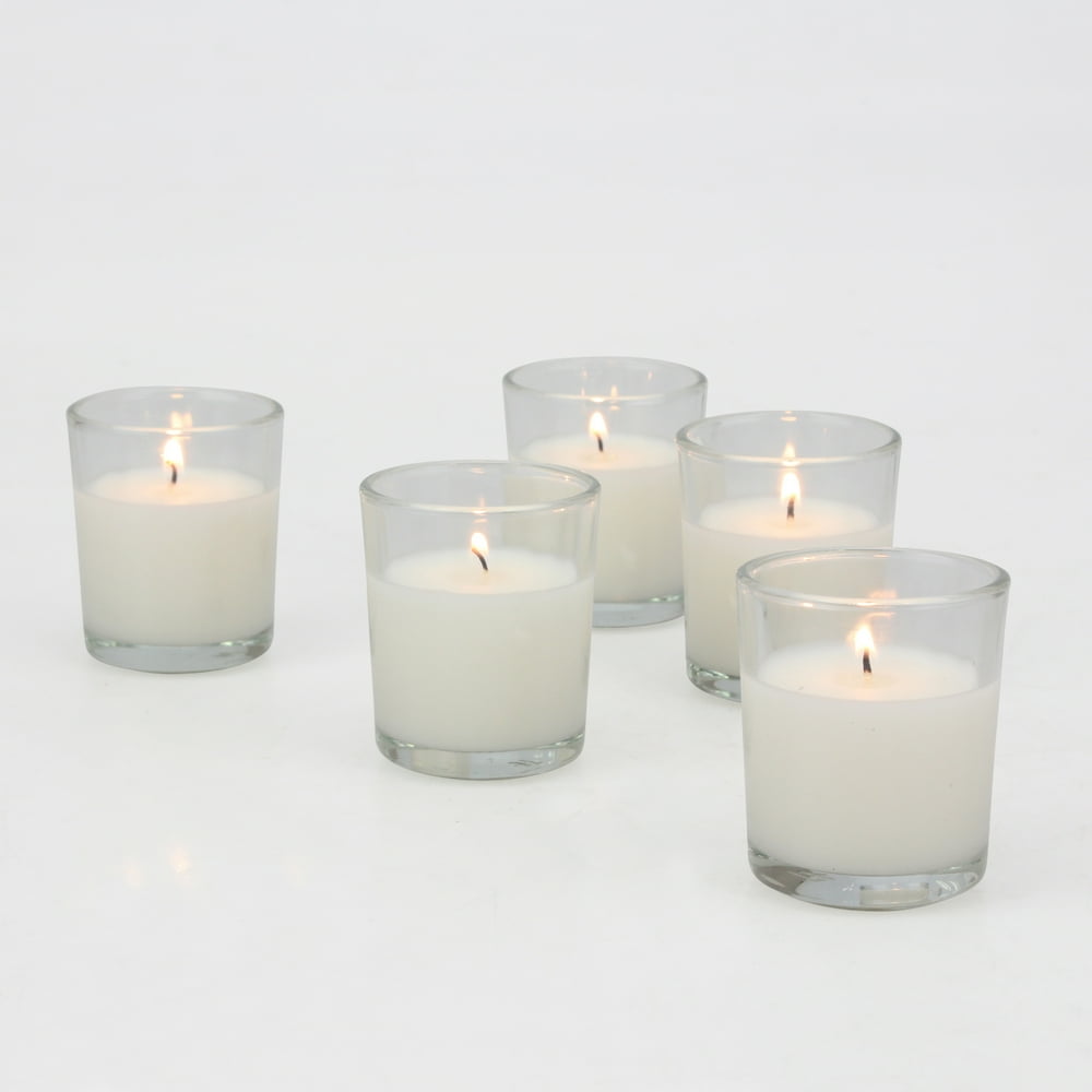 Stonebriar 48 Pack Unscented White Wax Filled Glass Votive Candles