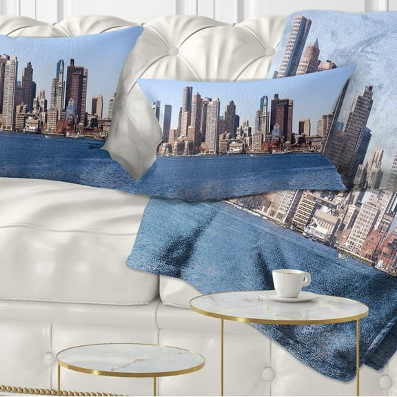 Designart Boston Skyline Panorama - Cityscape Photo Throw Pillow - 12x20