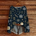 thumbnail image 3 of Women's Round Neck Lightweight Sweater Casual Long Sleeve Christmas Print Knit Pullover for Fall and Winter, Cozy and Festive, Ideal as Christmas Sweaters for Women and Christmas Gifts,Dark Blue,L, 3 of 5