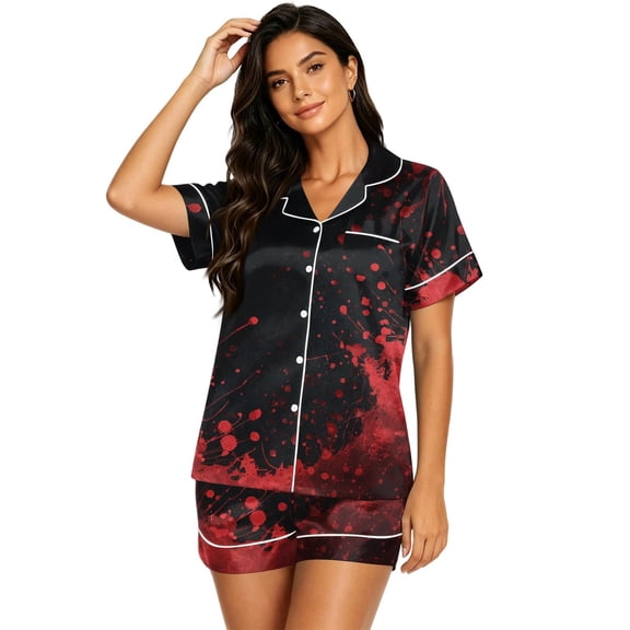 Womens Halloween Pajama Sets Short Sleeve Graphic Pajamas Nightwear