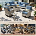 thumbnail image 5 of Vcatnet Outdoor Furniture 10 Pieces Patio Conversation Set All-Weather Rattan Wicker Outdoor Sectionals with Swivel Rocking Chair and Solar-Powered Coffee Table Denim Blue, 5 of 10