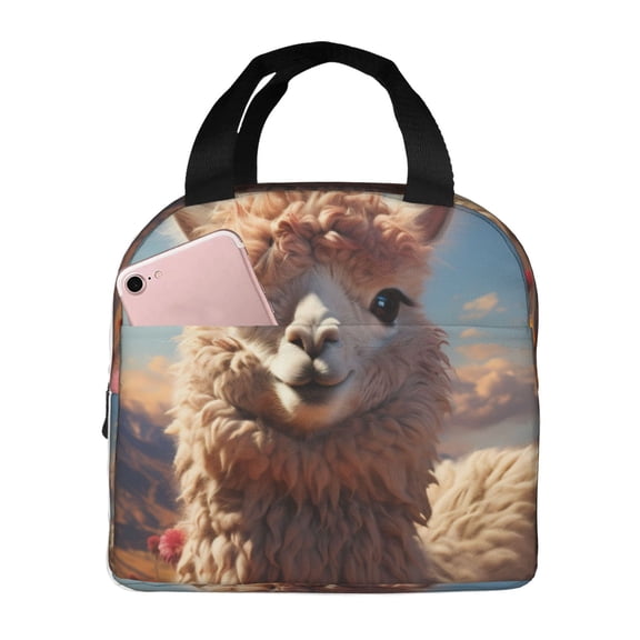Vsdgher Fluffy Alpaca Mountain Meadow Lunch Bag, Lunch Box for Women Adult Men, Lunch Tote Insulated Cooler Lunch Container for Work/Office/Picnic/Travel