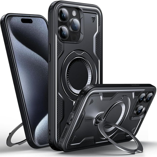Diseñado para Funda Magnética para iPhone 15 Pro Max, Compatible con Magsafe, Resistente a Caídas de 10 pies, Resistente, con Soporte de Anillo Giratorio 360, Funda Protectora