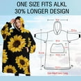 thumbnail image 4 of Oversized Wearable Blanket Hoodie,Black Sunflower Pattern Sherpa Blanket Hoodie with Super Pockets,Super Warm Fuzzy Pullover for Women & Men, 4 of 6