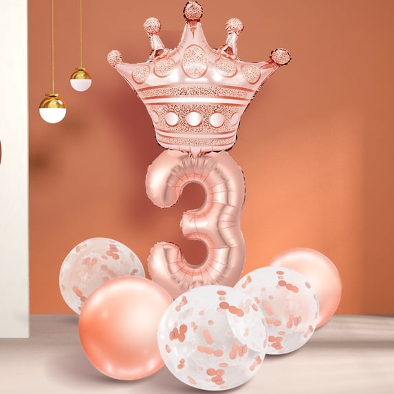 Famyfamy Digit Air Ballon Crown Number Baloon Rose Gold Aluminum Film 3 Year Birthdays Party Home Decoration Birthday Balloons