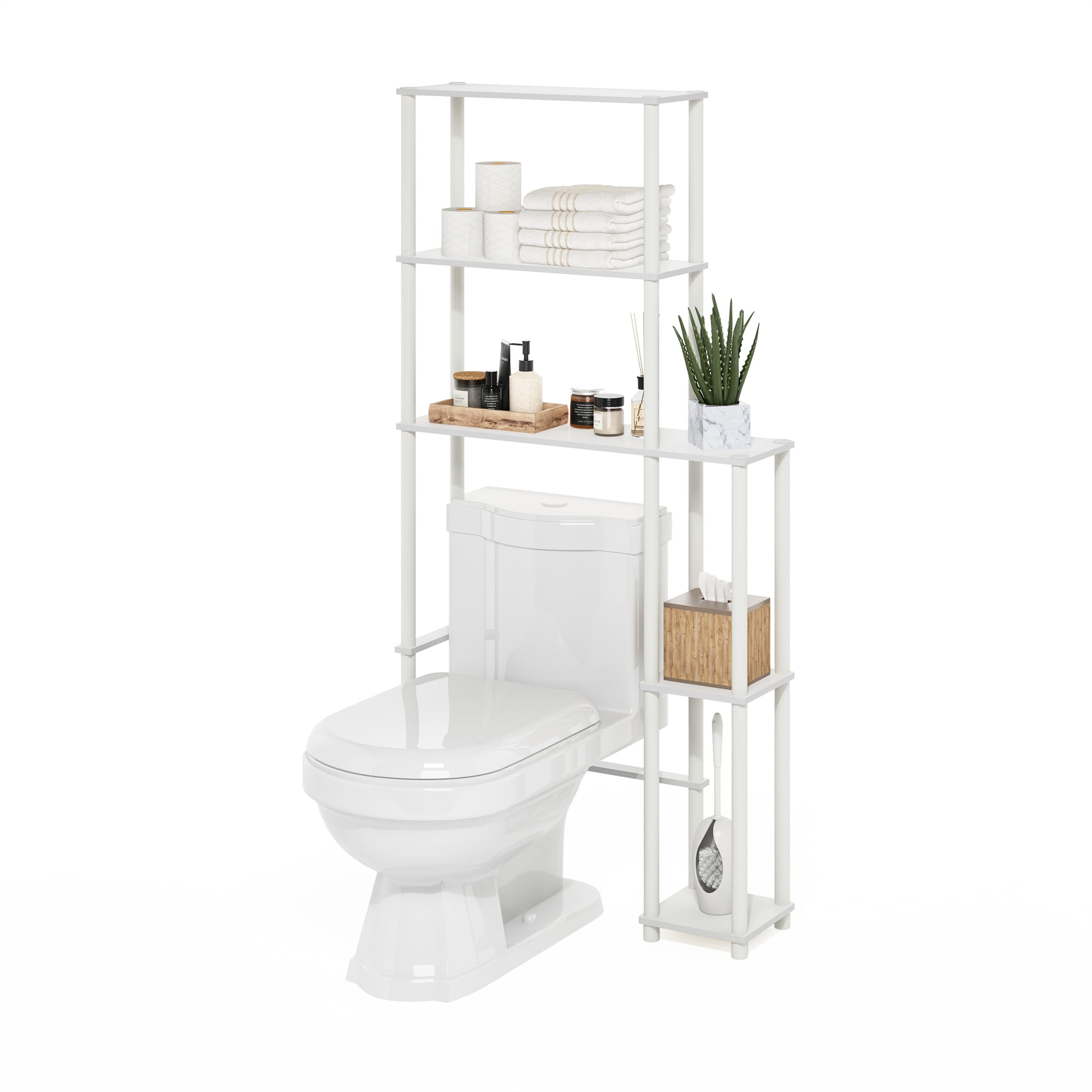 Furinno Turn-N-Tube Toilet Space Saver with 5 Shelves, White/White
