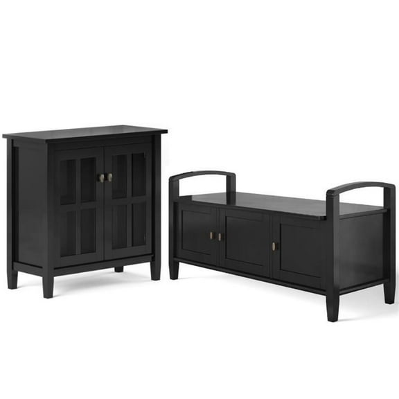 Home Square 2-Piece Set with Wood 44" Entryway Bench & 32" Low Cabinet in Black