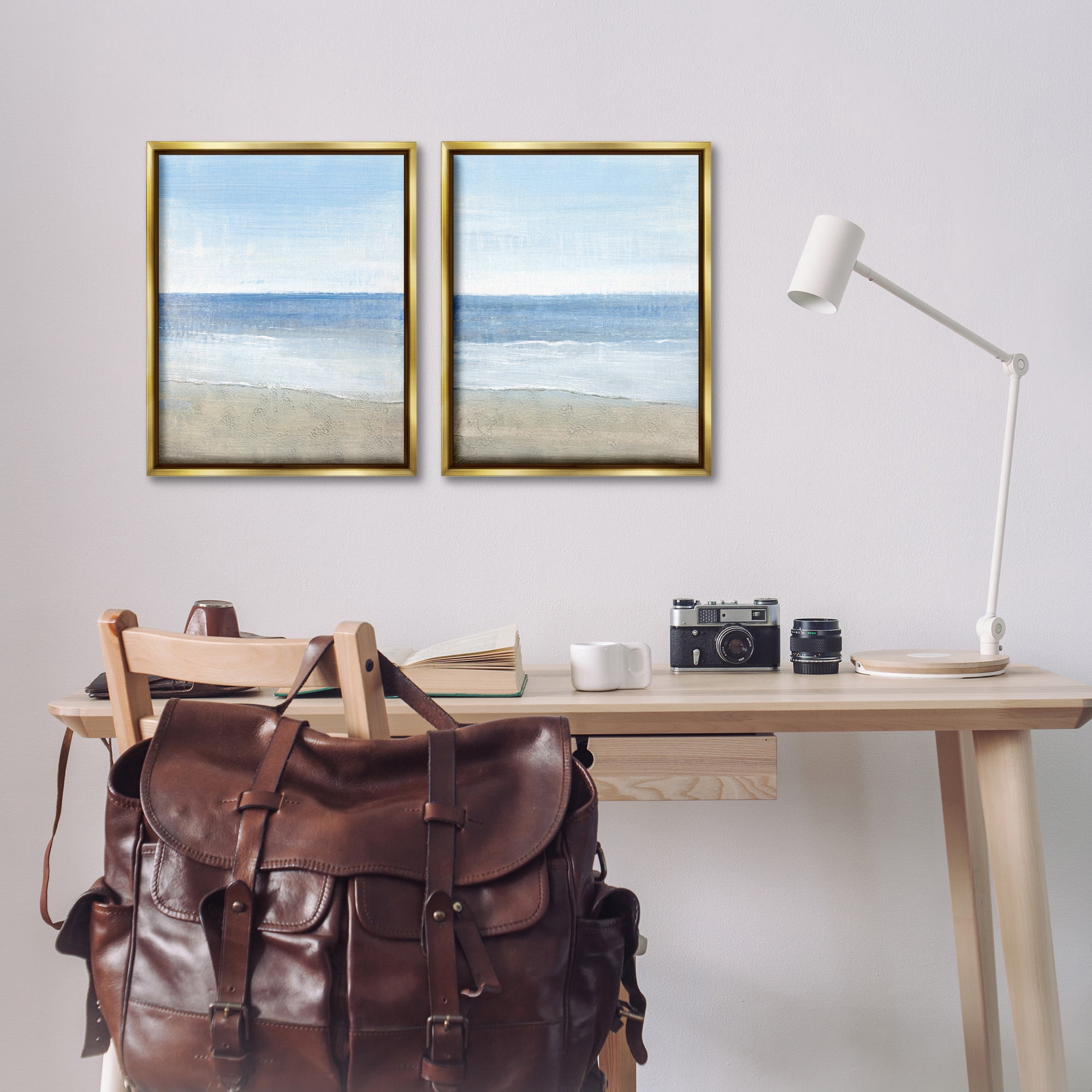 Stupell Industries Coastal Seafoam Beach Waves Nature Painting Gold Floater Framed Canvas Art Print Wall Art, 17 x 21, Set of 2