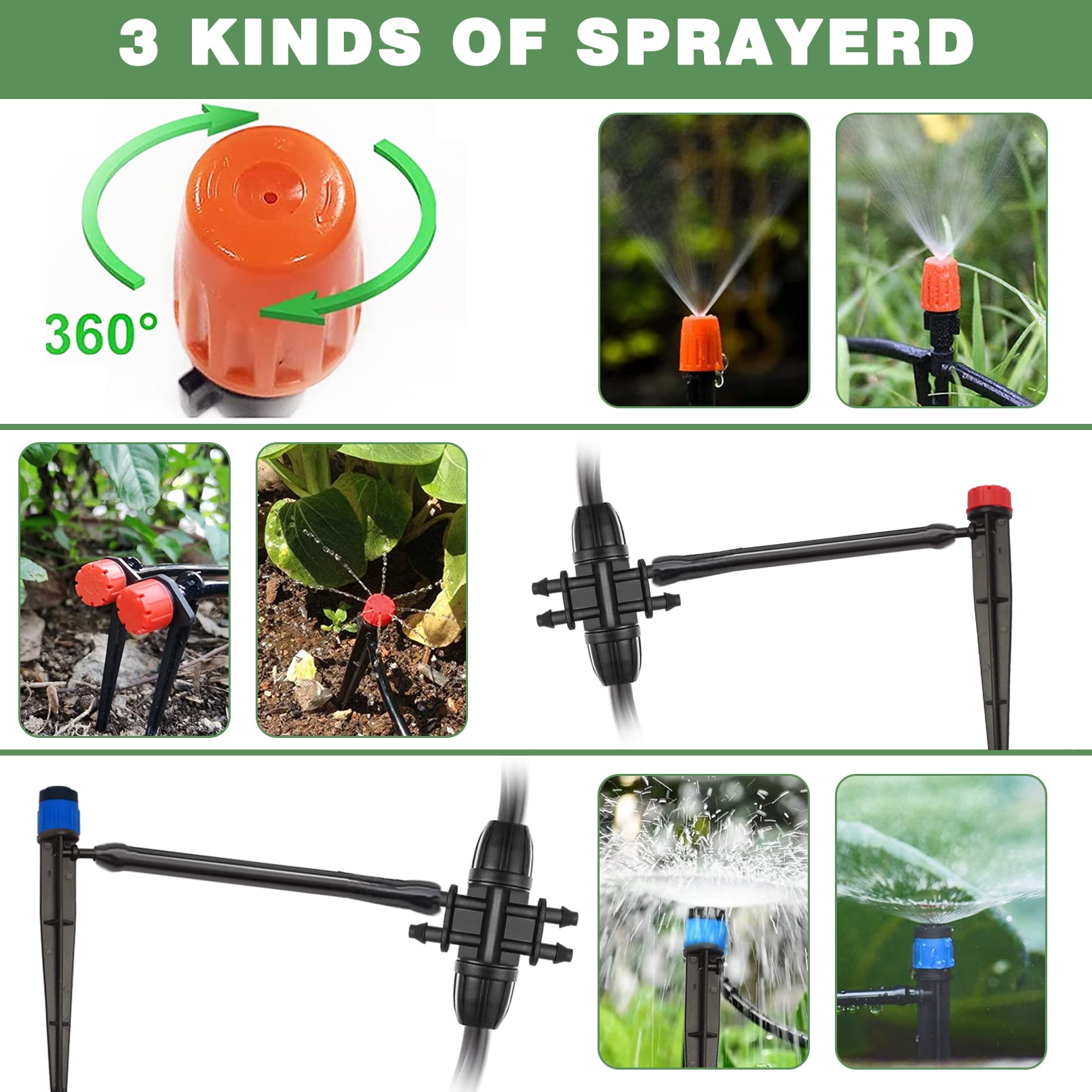 IRmm 240FT Drip Irrigation System Kit, Automatic Garden Watering Misting System for Greenhouse, Yard, Lawn, Plant with 1/2 inch Hose 1/4 inch Distribution Tubing and Accessories