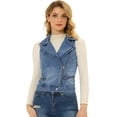 thumbnail image 1 of INSPIRE CHIC Chaqueta tipo chaleco de mezclilla lavada sin mangas con cierre asimétrico y solapa con muescas para mujer Azul S, 1 of 5
