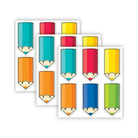 Creative Teaching Press Core Decor Colorful Doodle Pencils 6 Inch Designer Cut-Outs, 72 Per Pack, 3 Packs
