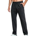 thumbnail image 4 of Men's Waffle Knit Casual Pants Fashion Loose Fit Straight Leg Button Closure Drawstring Elastic Waist for Travel Daily Wear Fall, Black, L, 4 of 9