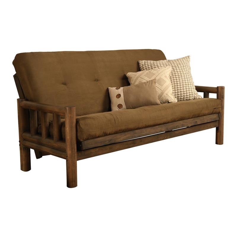 Pemberly Row Futon with Suede Fabric Mattress in Rustic Walnut and