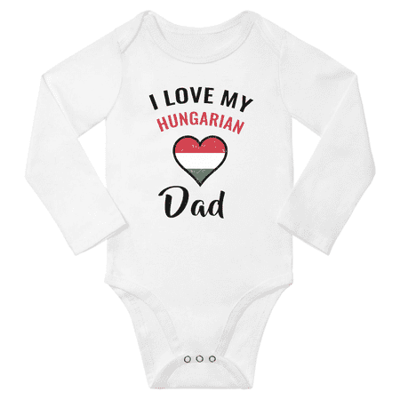 

I Love My Hungarian Dad Baby Long Slevve Bodysuit Outfits (White 12-18 Months)