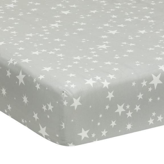 Lambs & Ivy Milky Way Gray/White Stars 100% Cotton Baby Fitted Crib Sheet