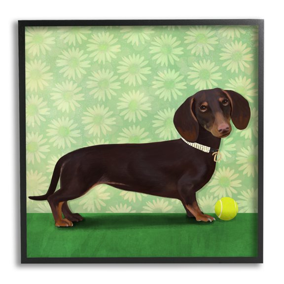 Stupell Industries Dachshund & Tennis Ball Animals & Insects Painting Black Framed Art Print Wall Art, 24 x 24