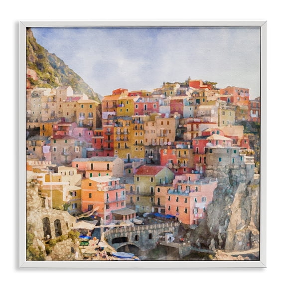 Stupell Industries Tropical Coastal Italian Town White Framed Giclee Art, 17 x 17, by LSR Design Studio