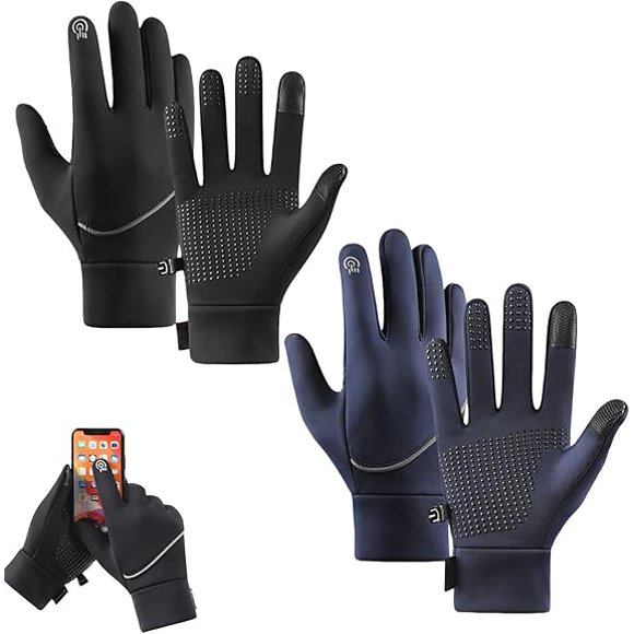 Heated Gloves for Women Men, Rechargeable, Windproof Waterproof Hand Warmers Gloves for Winter Biking Skiing(Black+navy Blue)
