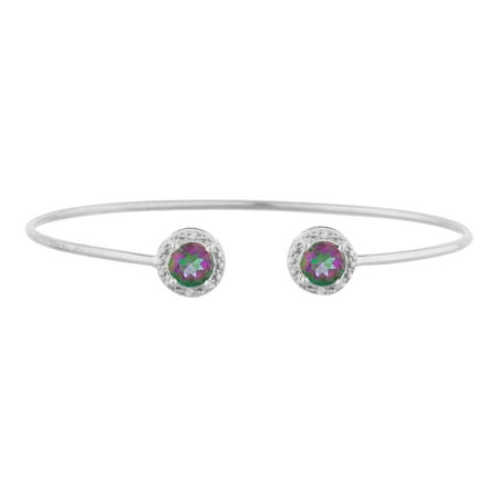 - 2 Ct Natural Mystic Topaz & Diamond Round Bangle Bracelet .925 Sterling Silver