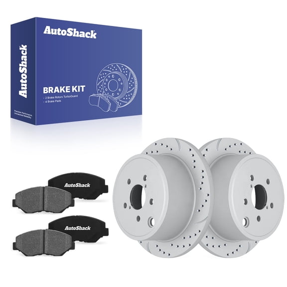 AutoShack Rear Solid Drilled & Slotted Coated Brake Rotors Silver Matte Finish   Ceramic Pads 6-PC Brake Kit Replacement for 2010-2014 Subaru Outback 2013 Scion FR-S TurboGuard 11.25" (285.8 mm)