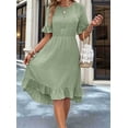 thumbnail image 3 of Deliqiba Women'S Short Sleeve Dresses High Waist Round Neck Solid Flounce Sleeve Ruffle Dress Bean Green S, 3 of 6