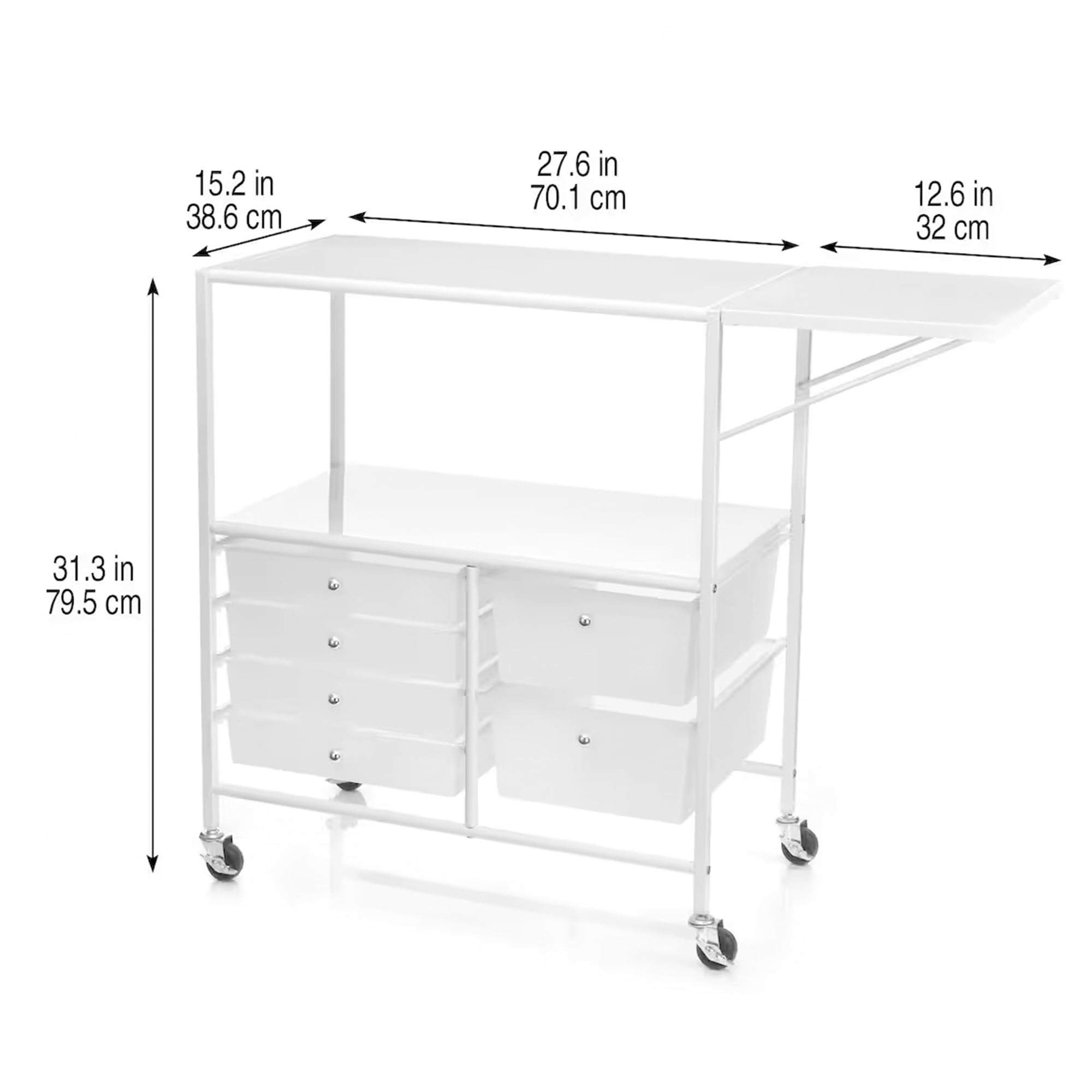 Simply Tidy Essex Home or Office Rolling Cart with Storage Drawers, White