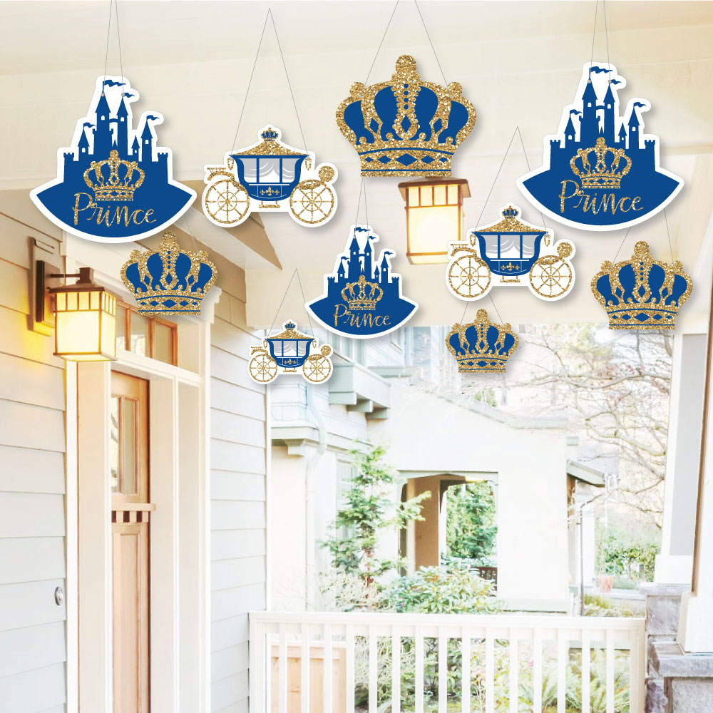 Hanging Royal Prince Charming - Outdoor Baby Shower or Birthday Party Hanging Porch & Tree Yard Decorations - 10 Pieces