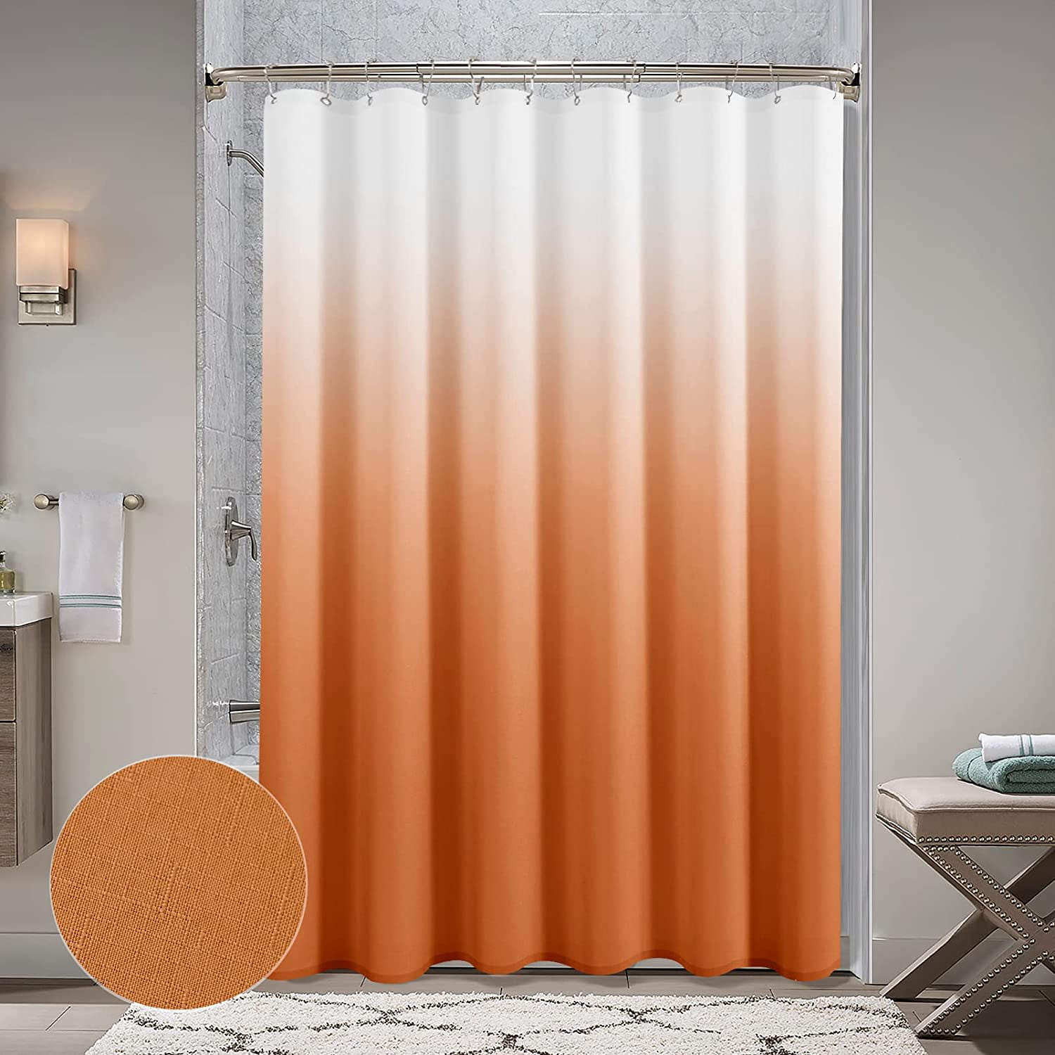 Orange Shower Curtains for Bathroom, Ombre Textured \u200bFabric Shower