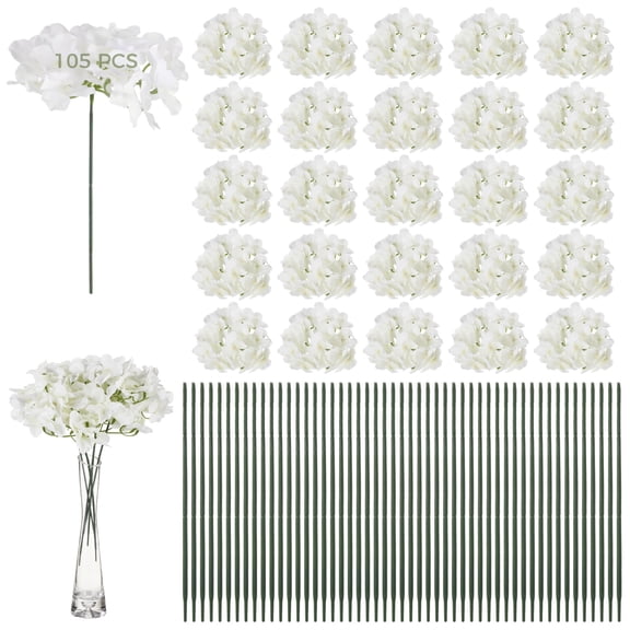 105 PCS Artificial Hydrangea Flowers, Bulk Silk White Flower with Stem, Full Bloom Hydrangea Bouquet for Wedding, Party, Home Decor, DIY Floral Arrangements, Indoor Outdoor Decor