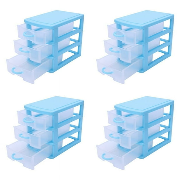 4X Mini Translucent Drawer Type Plastic Storage Box(Blue 3 Layers)