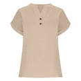 thumbnail image 7 of ClodeEU Womens Summer V-Neck Short Sleeve T-Shirt, Fashion Casual Linen Blend Loose Blouses Beige,Womens Plus L, 7 of 7