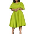 thumbnail image 1 of Mode d'Été Robe Élégante Col Rond Manches Bouffantes Robe Femmes, 1 of 4