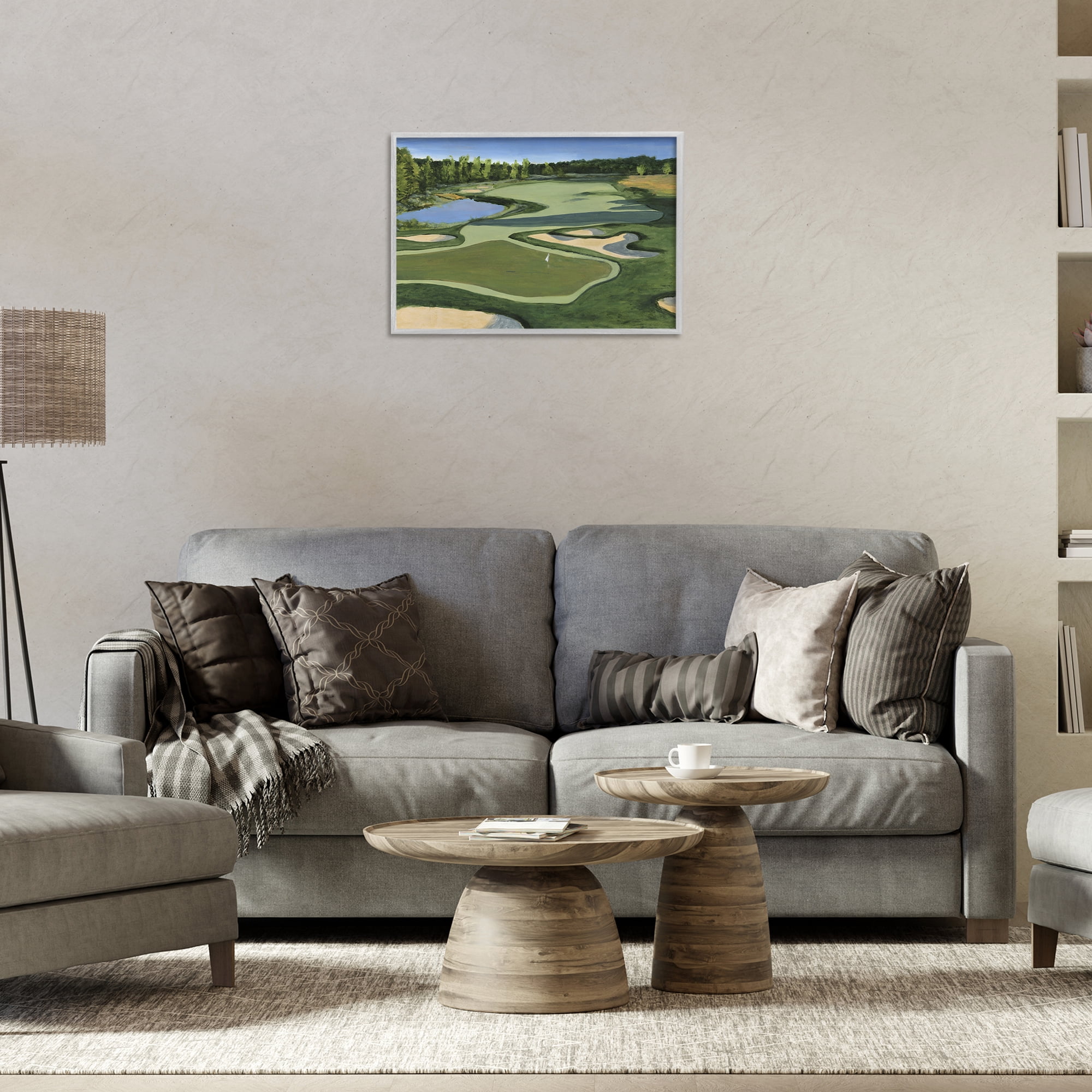 Stupell Industries Traditional Golf Course Landscape Painting Gray Framed Art Print Wall Art, 24 x 16