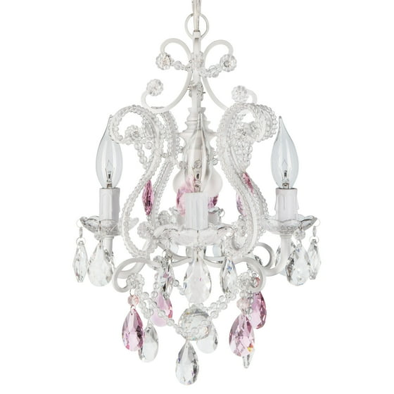 Amalfi Decor 4 Light Mini Crystal Beaded Plug In Chandelier White Amalfi Decor 4 Light Mini Crystal Beaded Plug In Chandelier White W Pink
